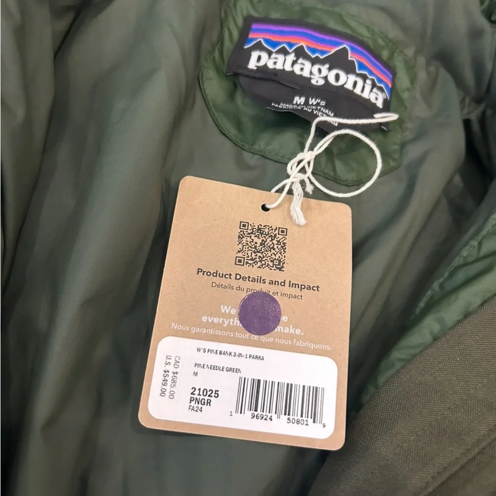 NWT PATAGONIA Women's Pine Bank 3-in-1 Parka Coat Jacket warm long green winter - Picture 3 of 6